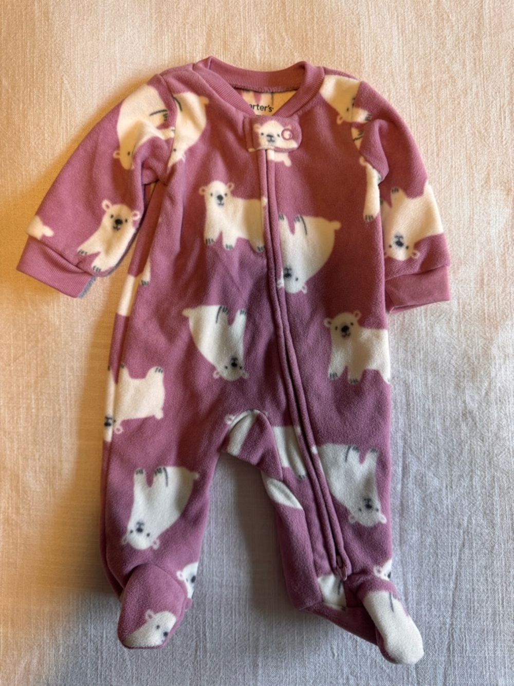 Carter's Mauve Polar Bear Fleece Footed One-Piece